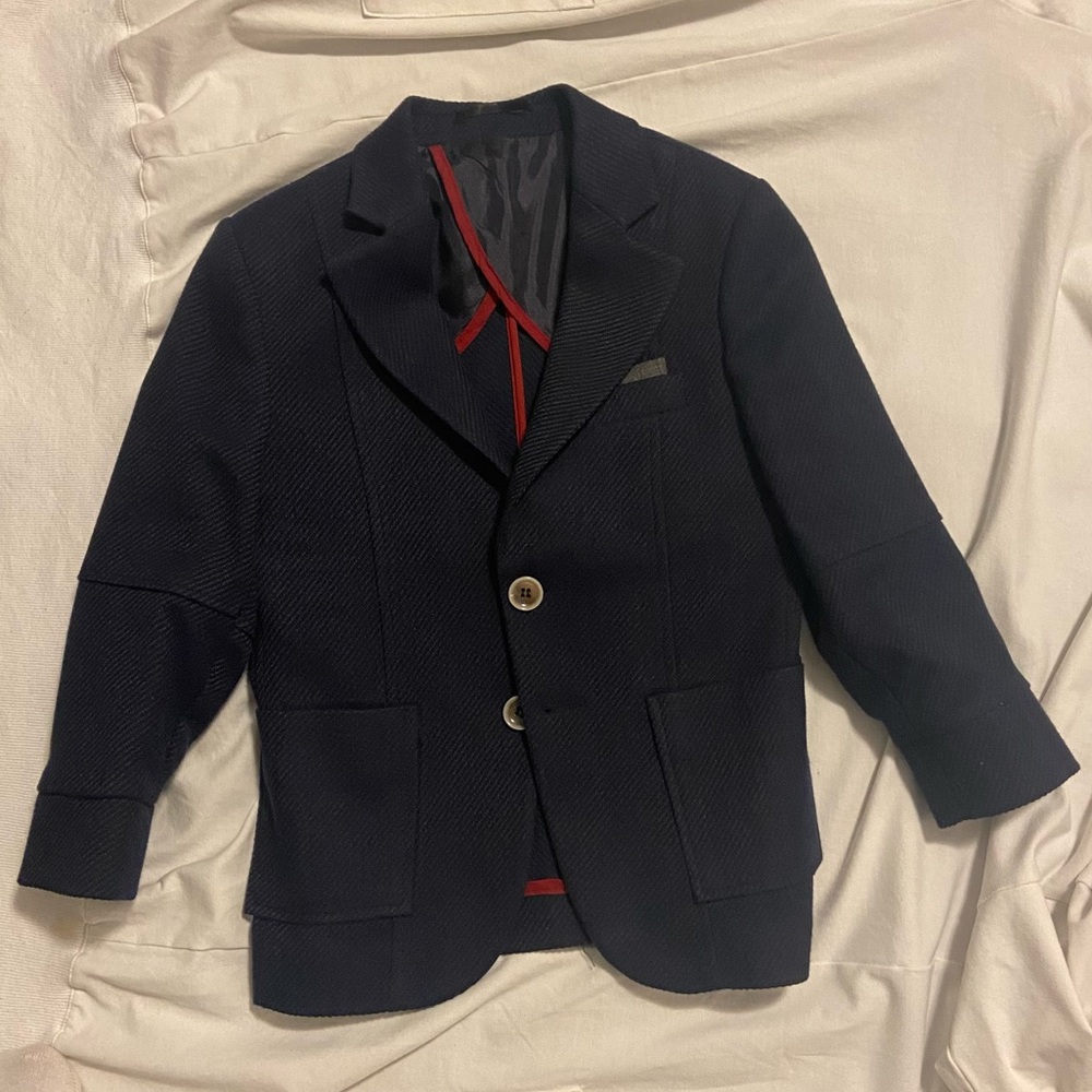 Bergamo Kids By Milano - Boys Dress Blazer - Size 7 - Navy with Grey Accents